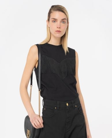  PINKO - Áo sát nách nữ cổ tròn phối tua rua Twilight 