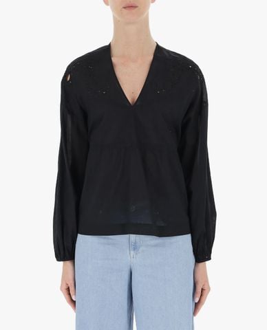  PINKO - Áo kiểu nữ cổ V tay dài thanh lịch Buttleship 