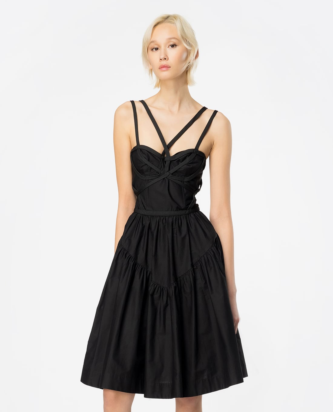 PINKO - Đầm hai dây mini xếp tầng phối dây đan chéo Flash