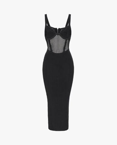  PINKO - Đầm dạ hội hai dây maxi dáng corset phối lưới Vision 