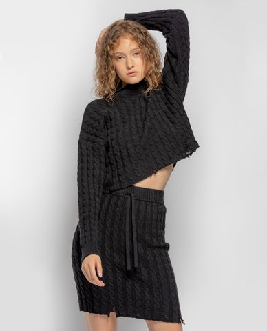  PINKO - Áo len nữ tay dài phom lửng Cable Knit Cropped 