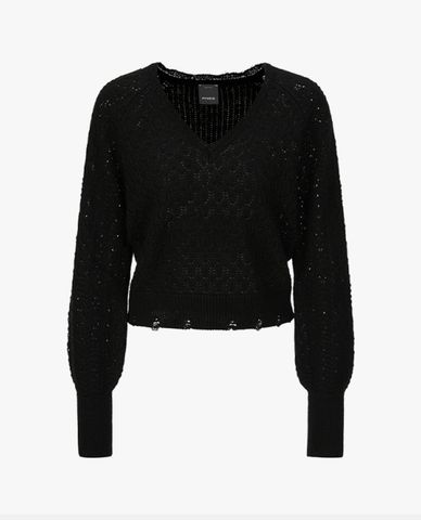  PINKO - Áo len nữ tay dài phom suông Crochet Knit 