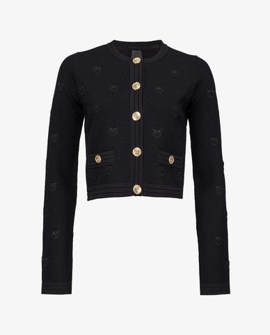  PINKO - Áo khoác cardigan nữ tay dài cổ tròn Cropped Jacquard Love Birds 