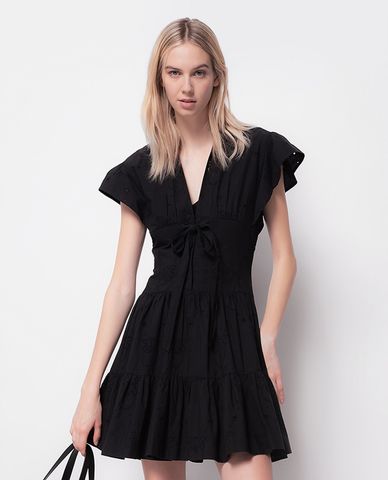  PINKO - Đầm mini cổ V tay ngắn xếp li Alassio Monogram Broderie 