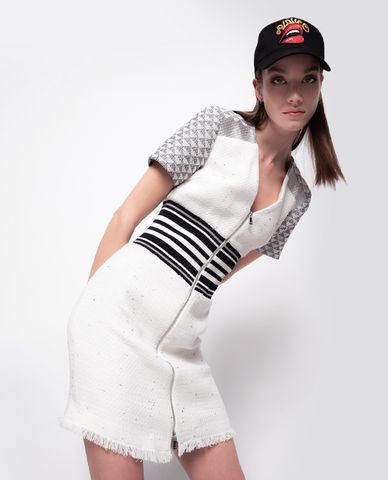  PINKO - Đầm mini cổ V tay ngắn phối zip Aglie 