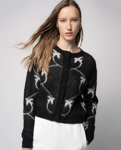  PINKO - Áo cardigan nữ cổ tròn tay dài Monogram Jacquard 