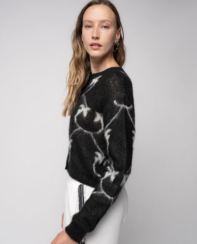  PINKO - Áo cardigan nữ cổ tròn tay dài Monogram Jacquard 