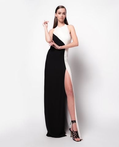  PINKO - Đầm dự tiệc maxi cổ yếm phối xẻ tà Mirtillo 