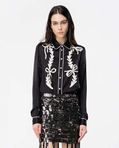  PINKO - Áo sơ mi cổ bẻ tay dài phối hoạ tiết Chips 