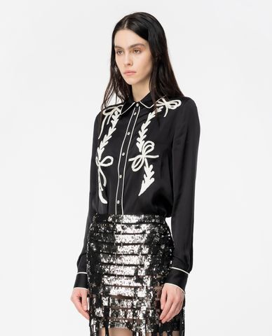  PINKO - Áo sơ mi cổ bẻ tay dài phối hoạ tiết Chips 