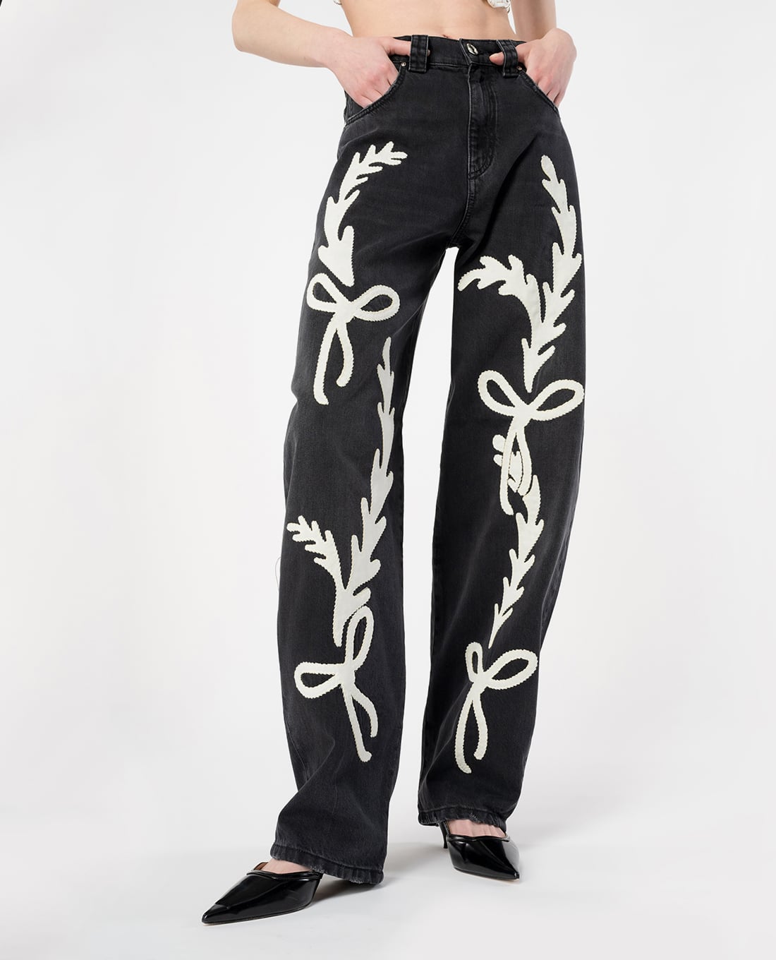 PINKO - Quần jeans ống đứng dáng thụng phối hoạ tiết  Eloise