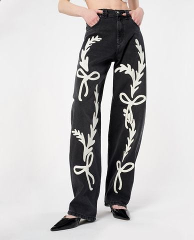  PINKO - Quần jeans ống đứng dáng thụng phối hoạ tiết  Eloise 