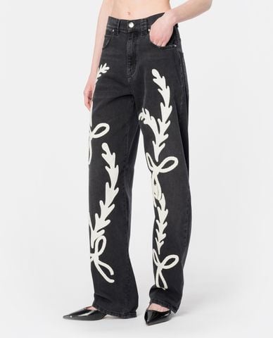  PINKO - Quần jeans ống đứng dáng thụng phối hoạ tiết  Eloise 