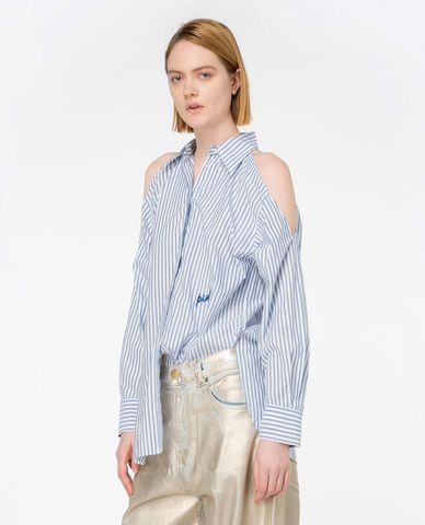  PINKO - Áo sơ mi cổ bẻ tay dài cut out vai hoạ tiết sọc Canterno 