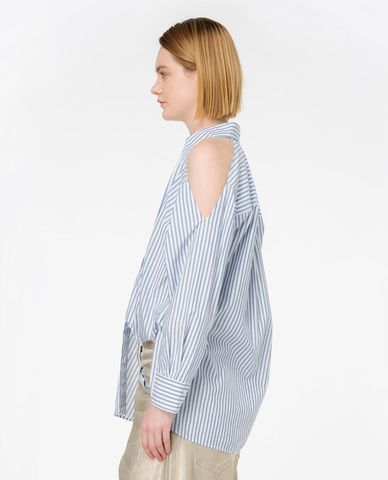  PINKO - Áo sơ mi cổ bẻ tay dài cut out vai hoạ tiết sọc Canterno 