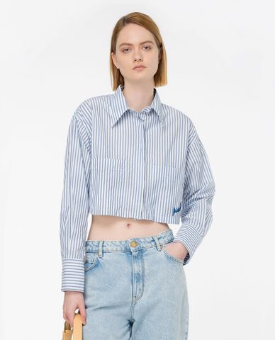 PINKO - Áo sơ mi croptop cổ bẻ tay dài phối sọc dọc Pergusa 