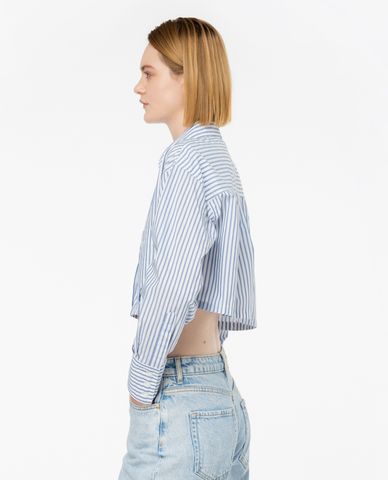  PINKO - Áo sơ mi croptop cổ bẻ tay dài phối sọc dọc Pergusa 