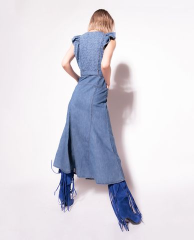  PINKO - Đầm denim midi cổ tròn Bocce 