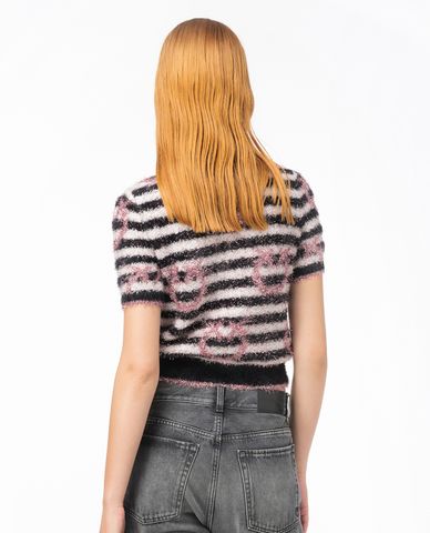  PINKO - Áo dệt kim nữ cổ tròn tay ngắn Kiang 