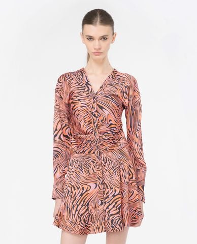  PINKO - Đầm sơ mi mini cổ V thắt lưng phối hoạ tiết Anchise 