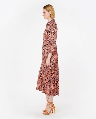  PINKO - Đầm sơ mi midi cổ bẻ tay dài hoạ tiết phối thắt lưng Amimone 