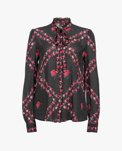  PINKO - Áo sơ mi nữ tay dài cổ trụ Rose Motif 
