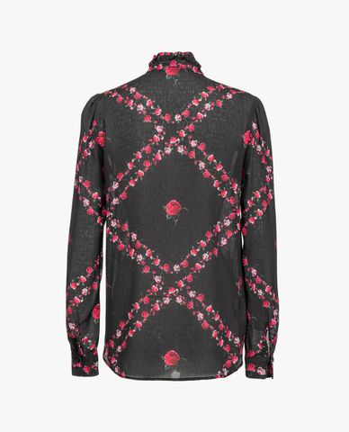  PINKO - Áo sơ mi nữ tay dài cổ trụ Rose Motif 