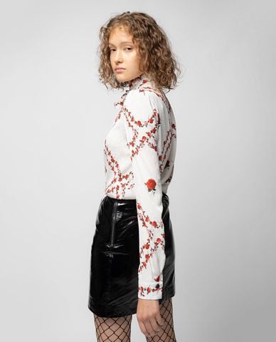  PINKO - Áo sơ mi nữ tay dài cổ trụ Rose Motif 