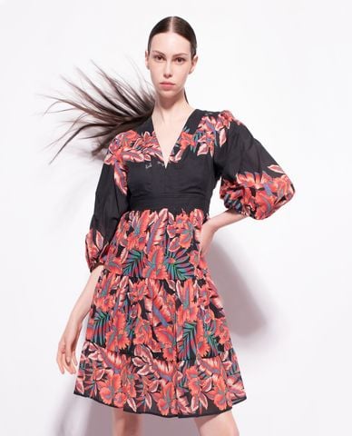  PINKO - Đầm xếp tầng mini cổ V tay phồng Balto 