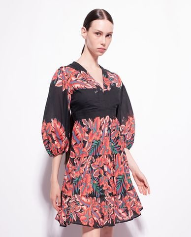  PINKO - Đầm xếp tầng mini cổ V tay phồng Balto 