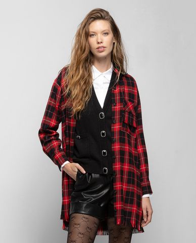  PINKO - Áo sơ mi nữ dáng dài họa tiết caro Check Flannel 