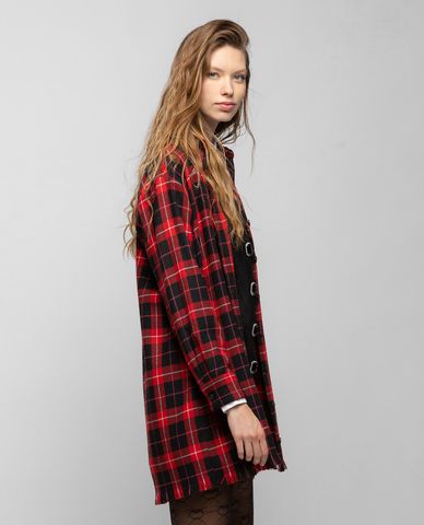  PINKO - Áo sơ mi nữ dáng dài họa tiết caro Check Flannel 