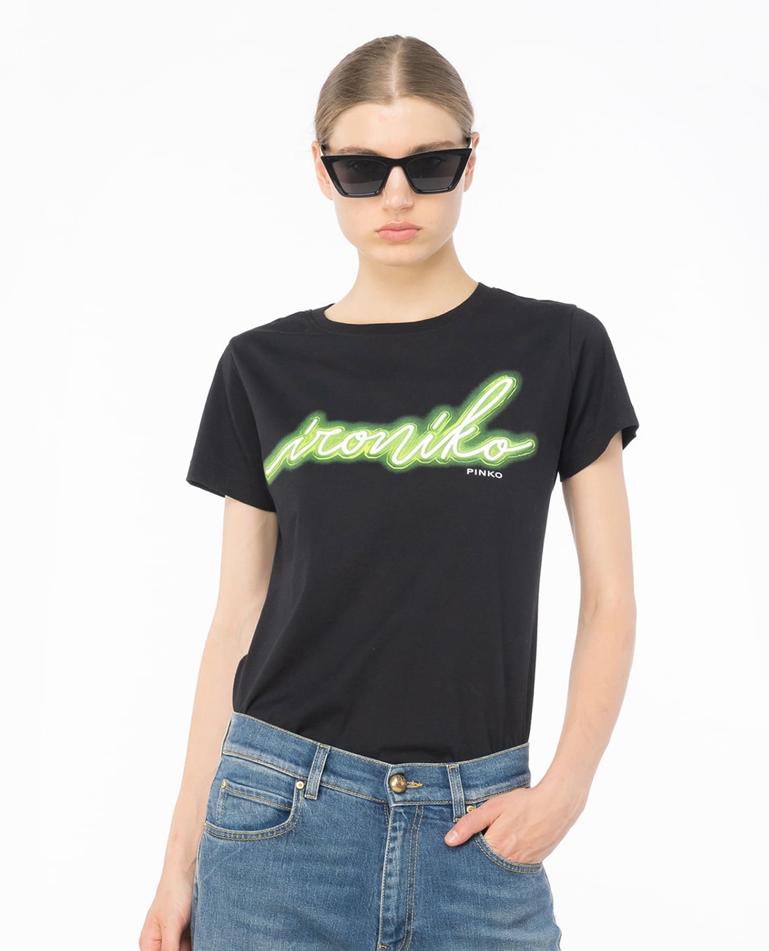 PINKO - Áo thun nữ cổ tròn tay ngắn Bussolotto