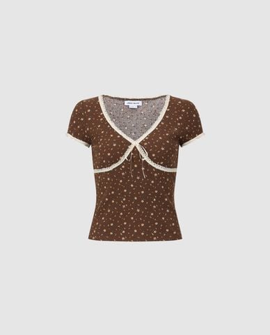  URBAN REVIVO - Áo kiểu nữ cổ V tay ngắn Skinny 