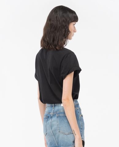  PINKO - Áo thun nữ cổ tròn tay ngắn phối logo đính đá Telesto 