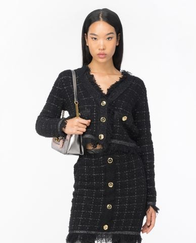  PINKO - Áo khoác tweed nữ cổ V tay dài Babbuino 