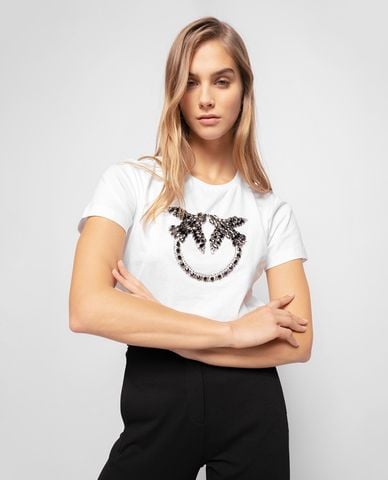  PINKO - Áo thun nữ tay ngắn Love Birds Embroidery 