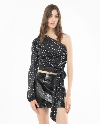  PINKO - Áo kiểu nữ lệch vai hoạ tiết Thira Blouse 