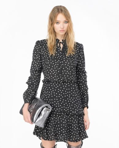  PINKO - Đầm xếp tầng mini tay dài phối bèo Piccadilly 