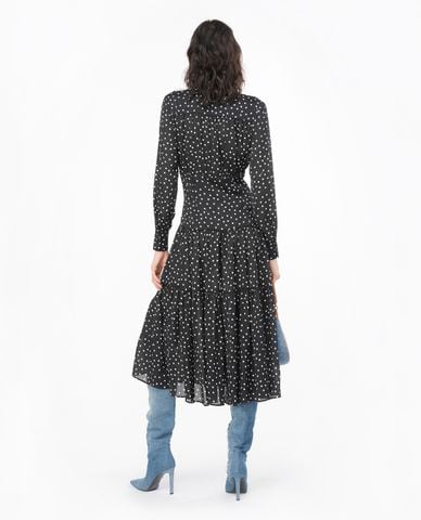  PINKO - Đầm xếp li midi cổ V tay dài Isometria 