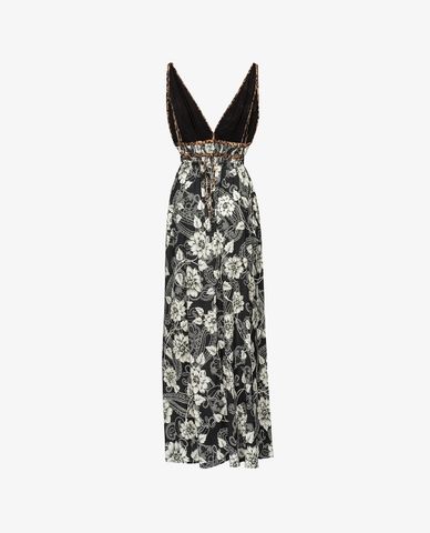  PINKO - Đầm maxi cổ V hở lưng in hoa Nocciolo 