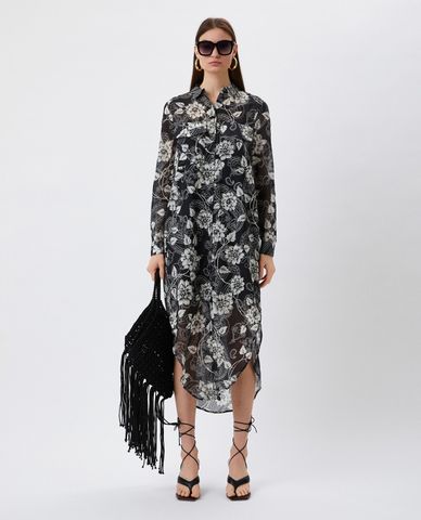  PINKO - Đầm midi sơ mi cổ bẻ tay dài Aloe 