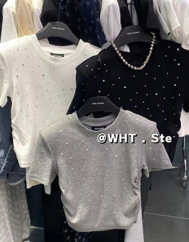  Áo thun dáng babytee crop đính lấp lánh WHT - Nhakholiti - AT2513 