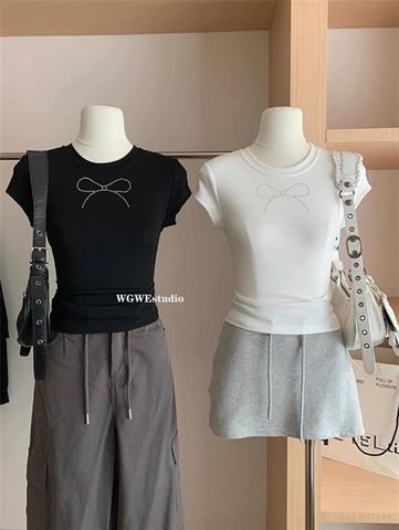  Áo thun babytee đính nơ hạt đá WGWE - Nhakholiti - AT2514 