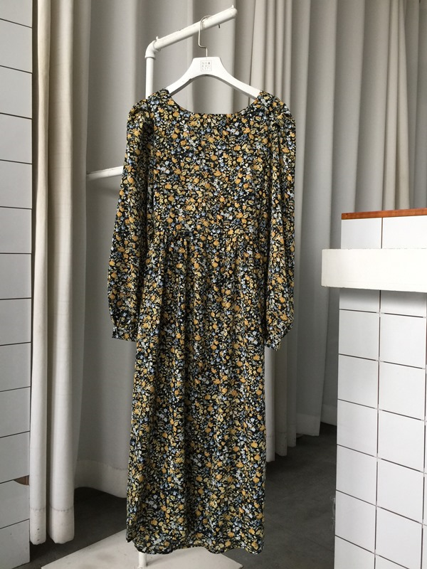 Váy hoa nhí cổ vuông tay lỡ  váy tiểu thư vintage