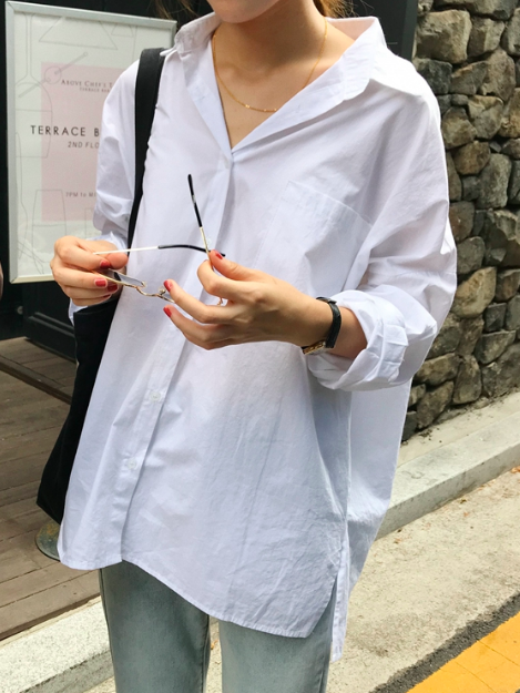 Áo sơ mi oversize Mia Shirt SMI011 màu xanh dương thiết kế đuôi tôm 