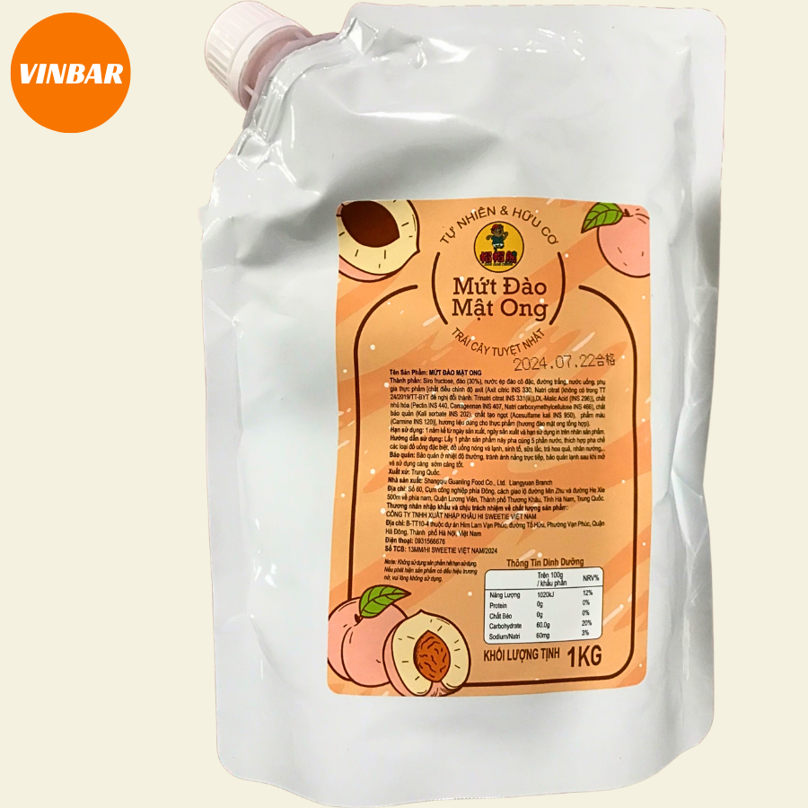 SINH TỐ ĐÀO MẬT ONG  MAO MAO 1KG (12 TÚI /THÙNG) - (TÚI)