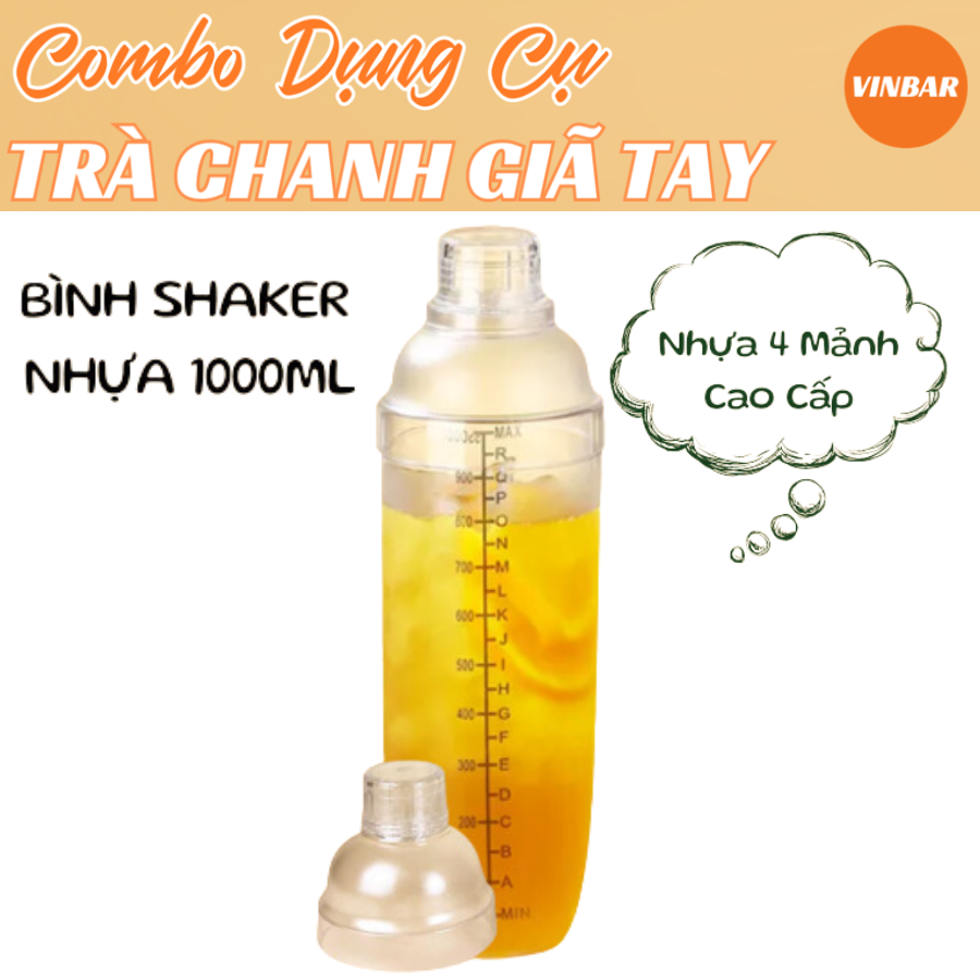 SHAKER NHỰA TRONG 4 MẢNH 1000ML (DÙNG CHO TRÀ CHANH GIÃ TAY)