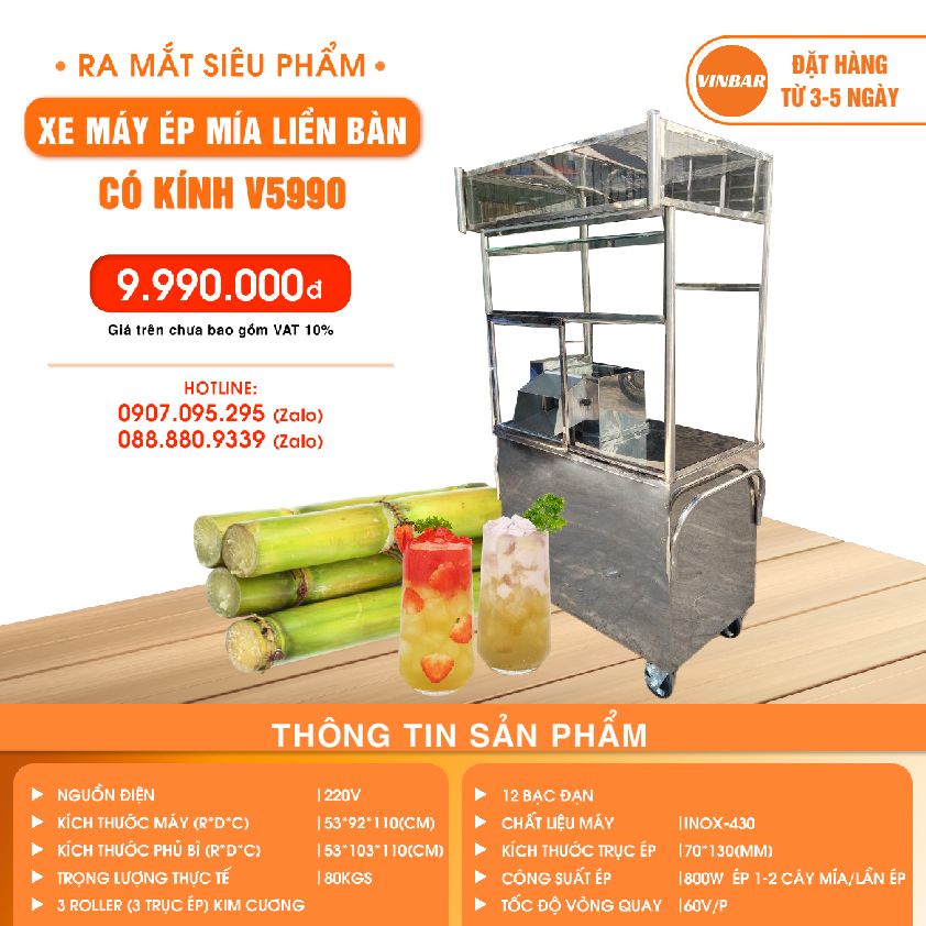 XE MÁY ÉP MÍA LIỀN BÀN CÓ KÍNH V5990