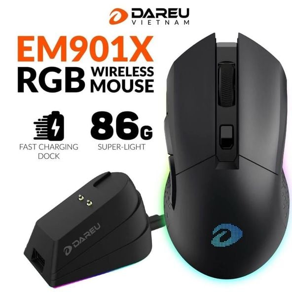 Chuột DareU EM901X RGB Superlight Wireless Black
